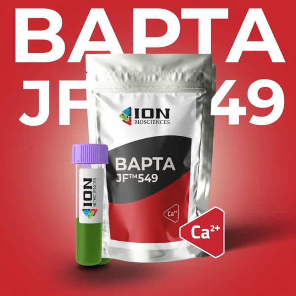 BAPTA JF549 calcium indicator packaging, red background