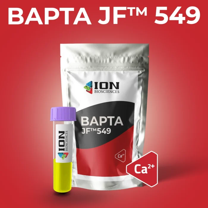 BAPTA JF549 calcium indicator packaging, red background