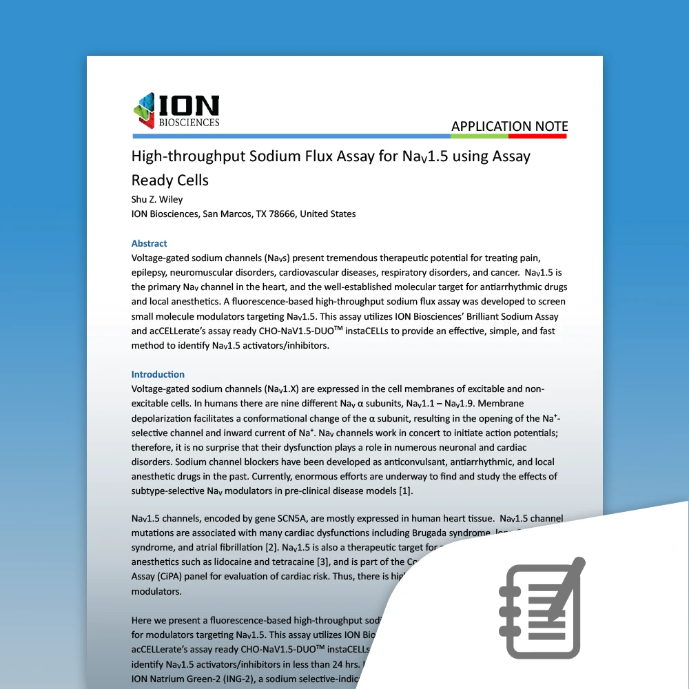 Preview of application note for a Nav1.5 sodium channel assay