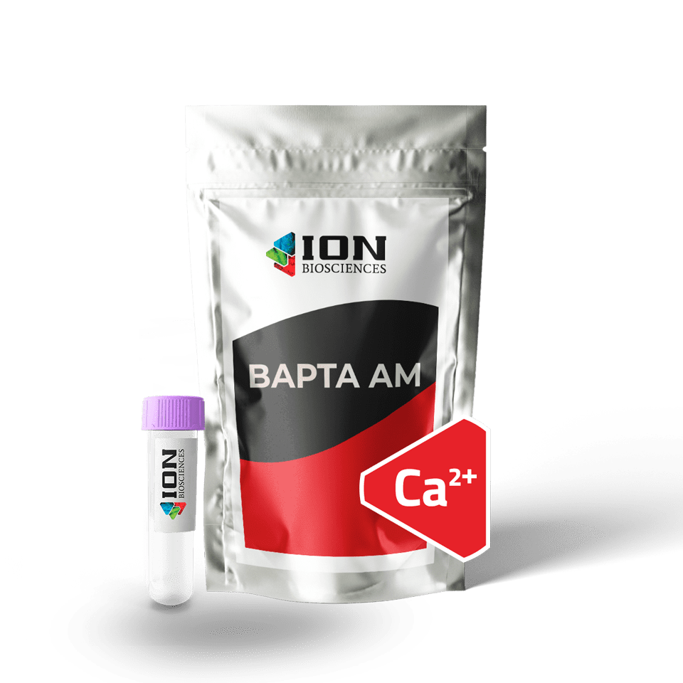 BAPTA AM packaging with calcium chelator sticker, transparent background