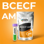 BCECF AM packaging with pH indicator sticker, orange background