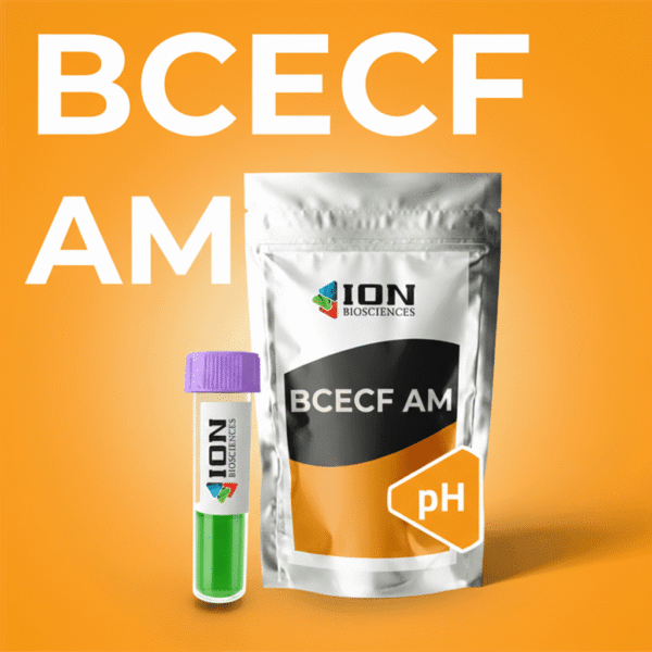 BCECF AM packaging with pH indicator sticker, orange background