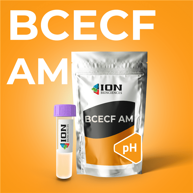 BCECF AM packaging with pH indicator sticker, orange background