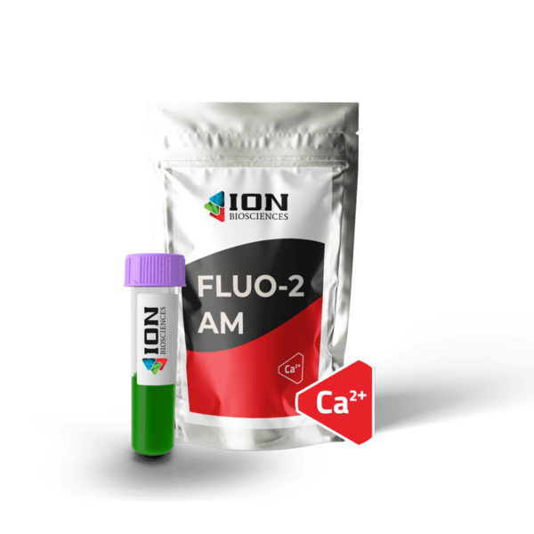 Fluo-2 AM packaging with calcium (Ca2+) sticker, transparent background