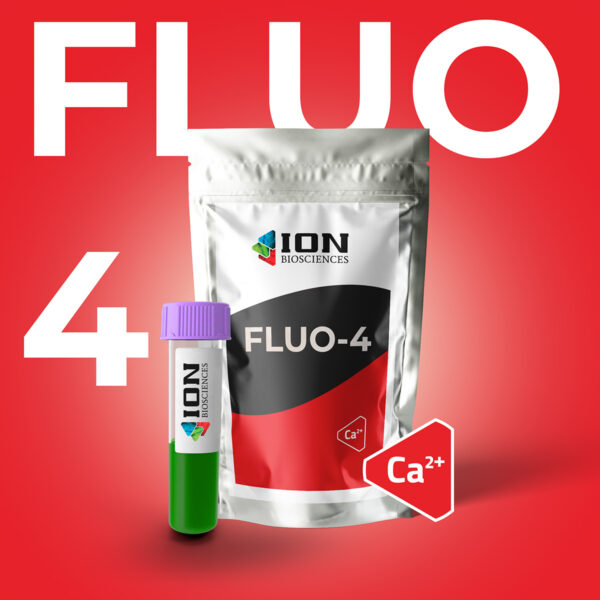 Fluo-4 AM calcium indicator packaging, red background