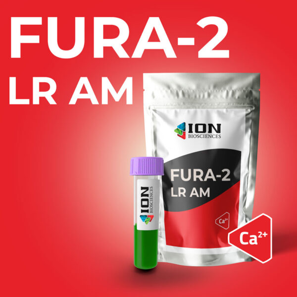 Fura-2 LR (leakage resistant) AM packaging with calcium (Ca2+) ion sticker, transparent background