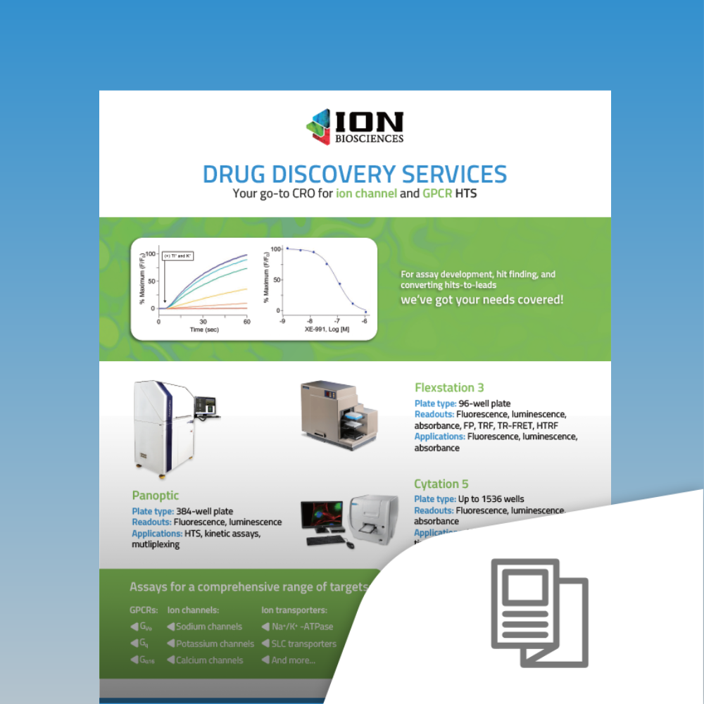 ION Biosciences services, ion channel assays, GPCR assays, drug discovery services, HTS assays, sodium channels, potassium channels, calcium channels, SLC transporters, Na+/K+ -ATPase assays